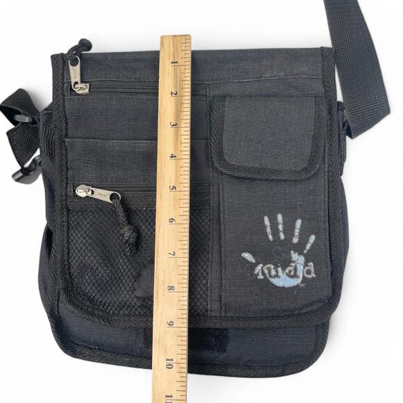 VTG 90s Y2K Mudd Black Messenger Bag Crossbody Canvas Pockets School Goth Defect - Picture 14 of 14